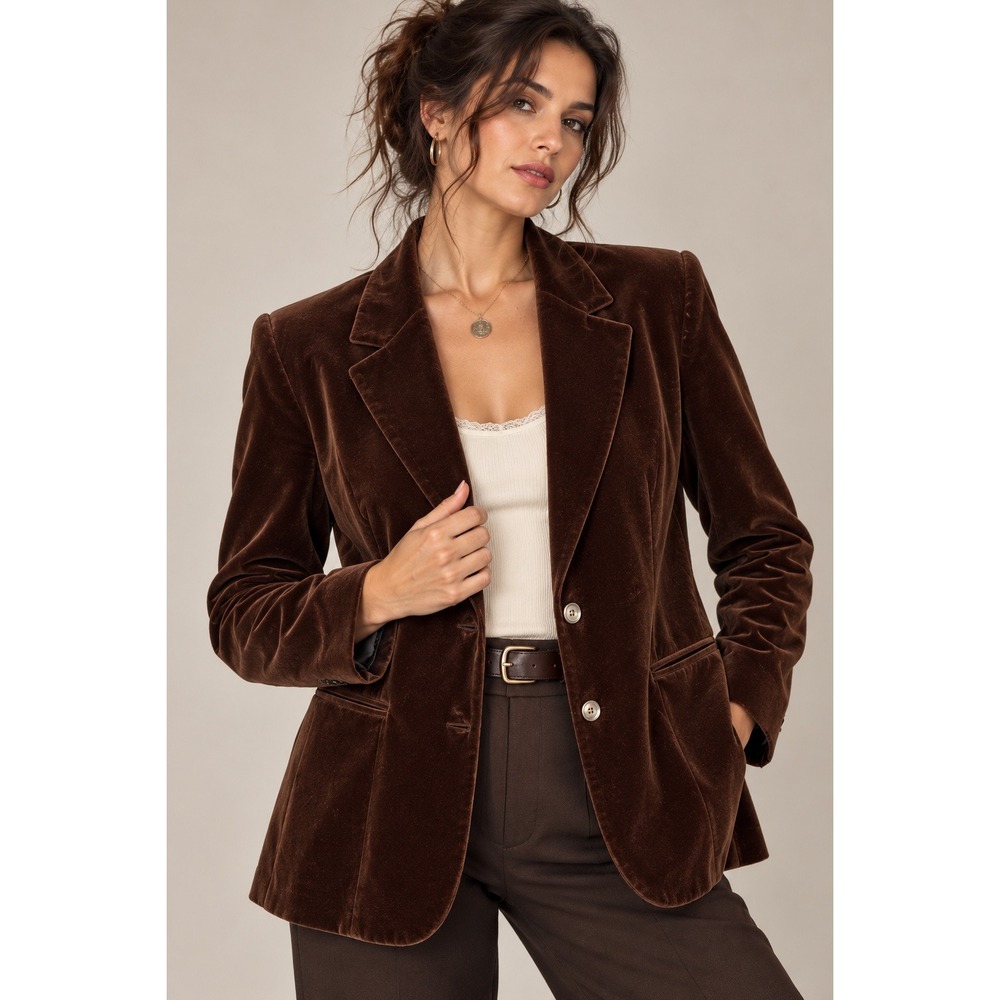 90 Dark Brown Velvet Blazer Size 12 Dark Academia Old Money Preppy Y2K